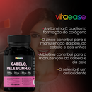 Cabelo, Pele e Unhas 60 Cápsulas Vitaease | Suplemento Alimentar com Vitamina C, Zinco e Biotina